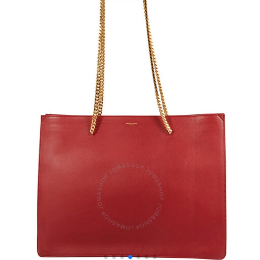 New Saint Laurent Red Shopping Chain Bag Medium In Smooth Leather